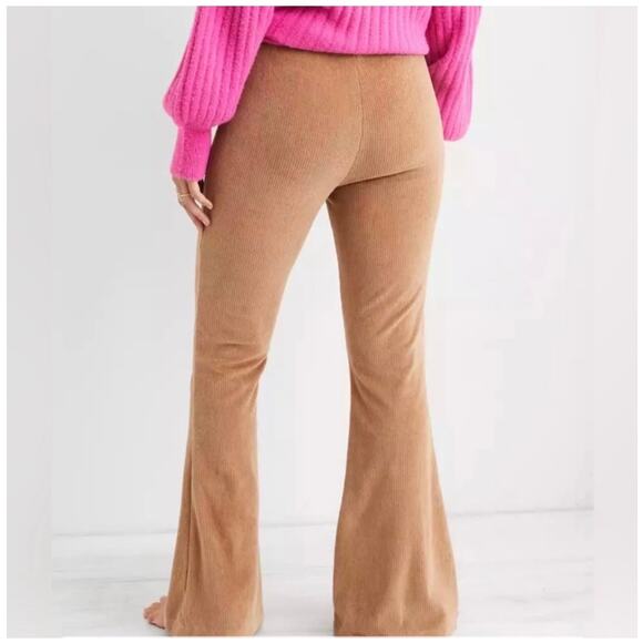 Aerie Women’s Dark Tan Groove on Velour Ribbed Flare Pant Sz L - Picture 3 of 11